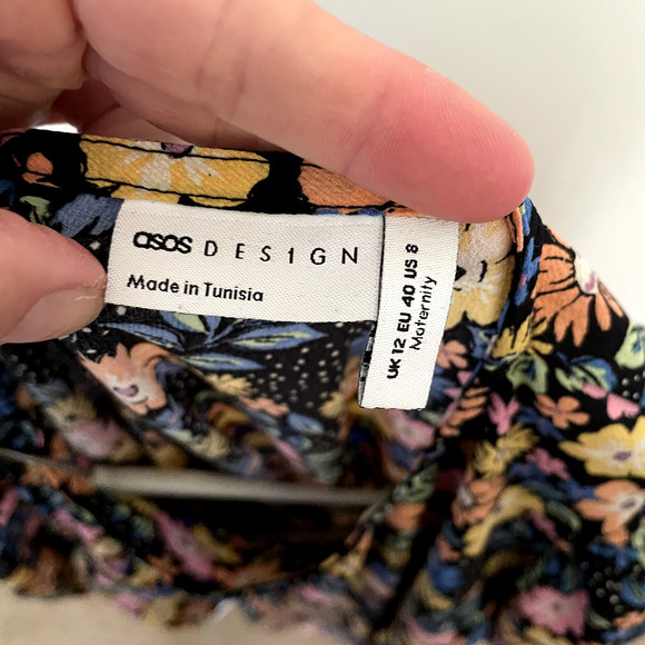 ASOS DESIGN Maternity short sleeve smock mini dress black floral & dot print US8 - Picture 2 of 6